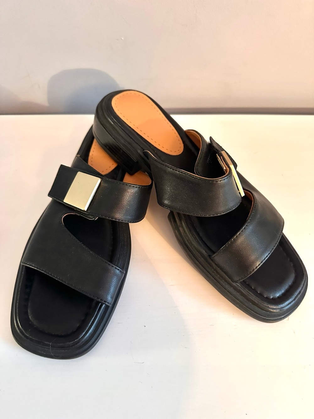 Women’s Black, Flat Sandals - velcro fastening, Size 40 (9.5)